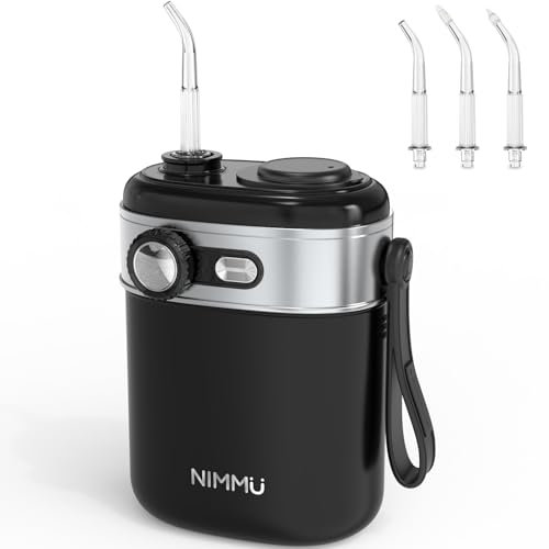 NIMMU Travel Water Flosser, Mini Cordless Oral Irrigator with Telescopic Water Tank, Infinitely Knob Mode IPX7 Waterproof Electric Portable Water Teeth Cleaner Picks for Braces Bridges Care - Black