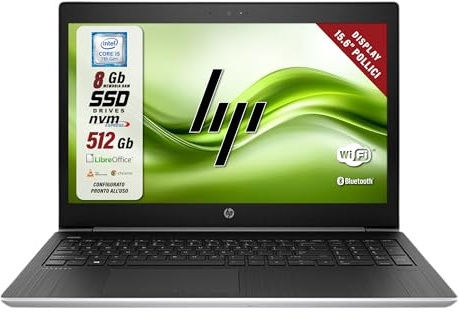 HP Probook 450 G5 - Pc Portatile intel i5-7200u 2.5Ghz 2 Core - Display HD da 15.6 - Ram 8Gb SSD 512 Gb - Notebook Pronto all'uso con Libre Office (Ricondizionato)