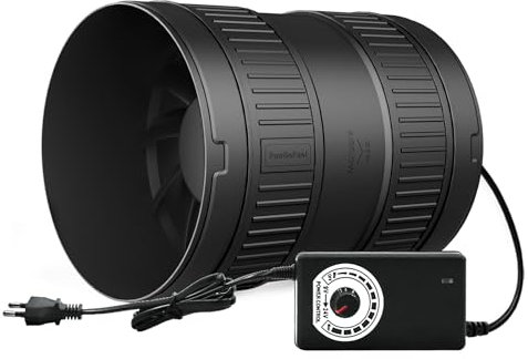 FanGoFast Estrattore Aria 150 mm, 587m³/h Ventola Aspirazione Regolabile con Controllore di Velocità Variabile per Bagno Cucina Garage Tenda Serra