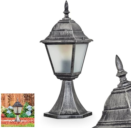HOFSTEIN Sockelleuchte Naofe, Außenwegeleuchte aus Metall/Glas in Schwarz/Silber/Milchglas, Wegelampe im Antik/Landhaus/Vintage/Retro-Design für Garten, Außenbereich, Hof, Höhe 40 cm, E27, IP44
