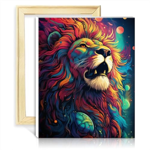 LiHEQING Ölgemälde, Malen nach Zahlen, Set, Löwe, digitales Ölgemälde zum Selbermachen auf Leinwand, Bild als Heimdekoration, Geschenk, ohne Rahmen (60 x 75 cm)