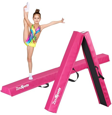 ZENY 6ft Folding Gymnastics Balance Beam Foam Floor Balance Beam Bar with Anti-Slip Base Walking Beams Home Gymnastics Equipment for Kids Adults (Pink)