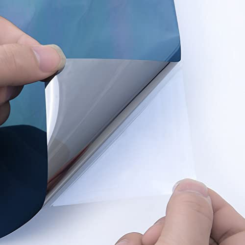 Film autocollant pour fenêtre - Effet miroir unidirectionnel - Anti-reflet - Bloque les UV - Contrôle de la chaleur - Pour verre - Intimité diurne - Bleu - 90 x 1700 cm