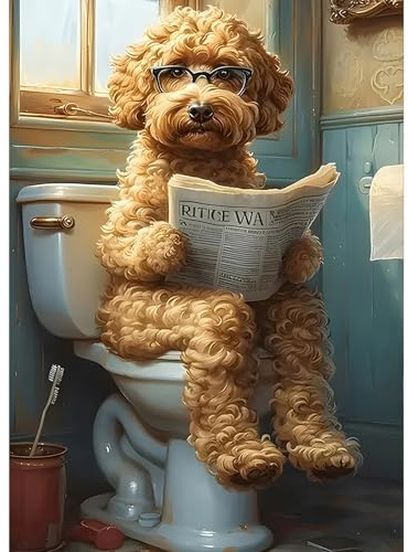 GDYEEH Welpe Liest Zeitung Diamond Painting Erwachsene, 5D Hund Diamant Kunst Bilder Anfänger, DIY Runder Vollbohrer Badezimmer Diamanten Malerei Stickerei Kreuzstich Geschenke Home Wand Dekor 30x40cm