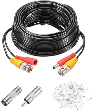 sourcing map Câble d'alimentation vidéo BNC, 15 m, cordon d'extension CC pour caméra de sécurité CCTV DVR installation Plug & Play, 1 lot noir