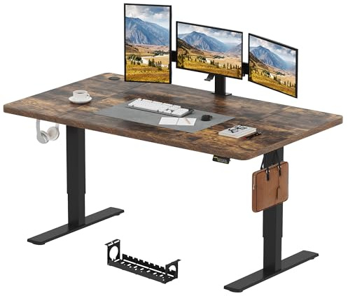 SANODESK 180 x 80cm Elektrischer Höhenverstellbarer Schreibtisch mit Tischplatte, Memory Funktion und Haken, Schreibtisch Höhenverstellbar Elektrisch für Heimbüro, Homeoffice und Hause(braun)