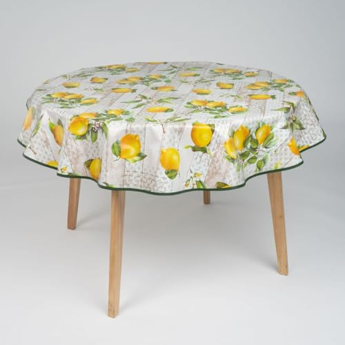 laro 160cm runde Wachstuch Tischdecke abwaschbar Wachstuchtischdecke mit Saum-Eingefasst-Paspelband, Muster:Lemonix Zitrone, Größe: Rund 160cm