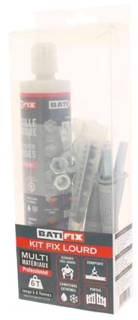 Kit scellement chimique Lourd 165ML - 4 Tamis 16X130-4 tiges filetées 10X160-4 écrous - 2 canules mélangeuses