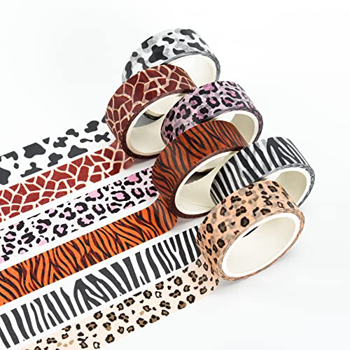 CGLRybO 6 Roll Washi Tape Set, Kreatives Papierband Tiermuster und Leopardenmuster Klebeband für Scrapbooking/Bullet/Geschenke, Basteln & Dekoration– Starke Haftkraft