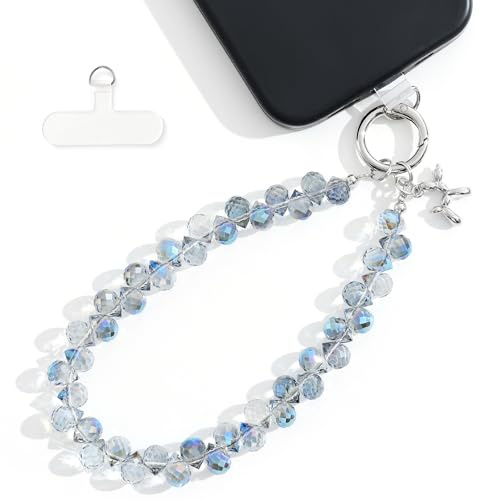 Cordon Téléphone Portable Chaîne Bijoux Cristal avec Boîte, Light Blue | Bracelet Téléphone pour Femme, Accessoire Téléphone Portable pour Étui, Usage Quotidien, Shopping et Voyage