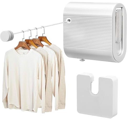 4.2M Stendibiancheria Retrattile, Stendibiancheria Allungabile da Parete Stendi Biancheria Esterno Retrattile Filo per Stendere Retrattile Corda da Bucato Avvolgibile (Bianco)