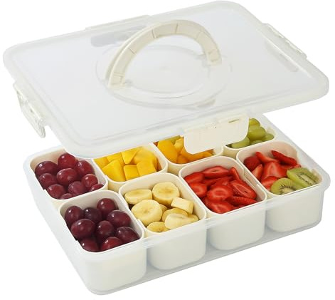 Snackbox mit Fächern, Snackteller mit Deckel und Griff, verbessertes PP-Material, spülmaschinenfest. Snack box mit 8 Fächern, Picknick Box, zum Ordnen von Snacks, Süßigkeiten, Keksen, Nüssen usw