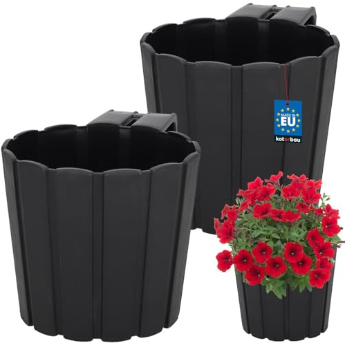 KOTARBAU® Blumenkasten für Balkon ⌀ 15 cm, Balkonkasten mit Halterung | Blumenkasten für Balkongeländer, Balkon Pflanzkasten rund, 13 cm hoch, Balkonkästen aus Kunststoff, Anthrazit, 2er Set