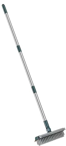 EXHUMKY Multi Functional Floor Cleaning Brush with Long Handle Scrubbing and Squeegee Tool for Tile Hardwood and Bathroom Surfaces Easy Storage Design in Yellow Greenupgraded Version