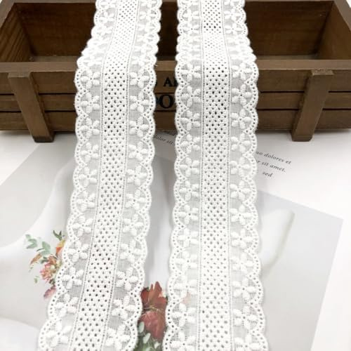 WANYI Spitzenband Weiß Spitzenborte Baumwolle 4cm Breite Spitzenstoff Meterware Borten und Bänder zum Nähen Stickerei Spitzenbordüre Vintage Dekoband Zierband für DIY Handwerk Hochzeit Deko（Weiß）