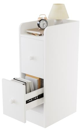 Ztexkee Nachttisch schmal Nachtschrank Schmaler Beistelltisch Kleiner Nachttisch mit 2 Schubladen für Schlafzimmer, Wohnzimmer Weiß