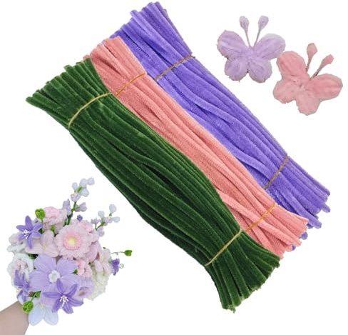 Pfeifenreiniger Grün Lila Rosa 300 Stück Pfeifenputzer zum Basteln, Pfeifenputzer zum Basteln Blumen, Chenilledraht, Pfeifenreiniger Bunt für DIY Projekte und Basteldeko, Einen Weihnachtsbaum Bastelns