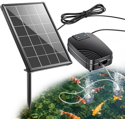 POPOSOAP 4W Solar Pond Aerator, Air Pump with 2200 mAh Battery Backup, 3 Modes & Separated Solar Panel for Small Outdoor Pond Fish Tank Hydroponics