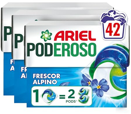 Ariel PODs PODEROSO, Detergente Líquido En Cápsulas 14 Lavados, Frescor De Los Alpes, Con Aditivos Integrados, Quitamanchas Y Eliminación De Olores X2 (Paquete de 3)