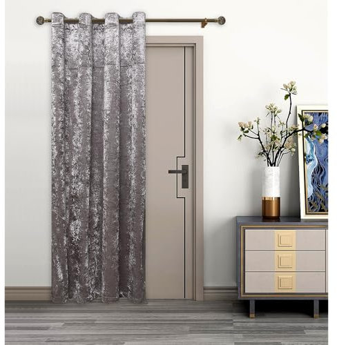 umlout Thermal Door Curtain Agra Charcoal Lined Crush Velvet Winter - Saves Energy, Prevents Draughts Reduces Heat Loss
