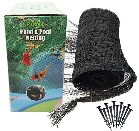 POYEE Pond Netting for Leaves 3m x 3m Pool Leaf Cover Net with Small Fine Mesh Protecting Koi Fish from Birds, Cats - Stakes Included
