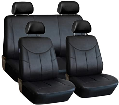 Full Set Universal Car Seat Covers Premium Black Faux PU Leather Front and Back Seat Protectors Fits Most Car Truck Van SUV