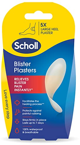 Scholl Blister Plasters, Pack of 5 - Large Hydrocolloid Blister Plasters for Heels, for Relief, Rapid Healing, Pain Reduction, and Protection. Waterproof.