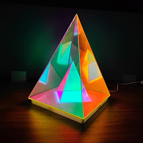 LANMOU Lámpara de Mesa Pirámide 3D LED Multicolor Luz Nocturna Cube Interior Luz de Noche Niños Luces de Decorativa Salón Luz Atmósfera Lámpara de Infantil de Acrílico,19 * 19 * 25cm