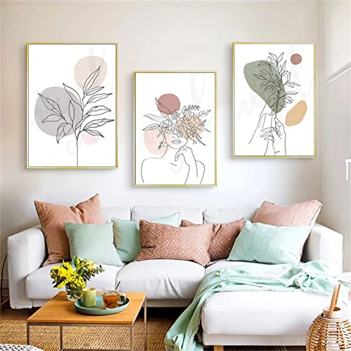 TROYSINC 3er Poster Set, Premium Abstrakte Leinwandbilder, Kunst Line Beige Wandbilder, Aesthetic Bilder, Stilvolle Kunstdrucke für Wohnzimmer Deko (Stil A,50 x 70 cm)