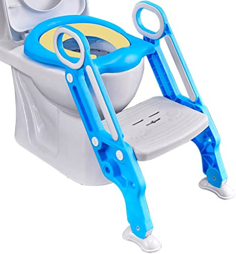 Riduttore WC con Scaletta Regolabile in Casa Riduttore Water con Scaletta per Ragazzi E Ragazze, Pieghevole E Stabile Sedile WC con Scale con Cuscino in PU, Portante 75 kg