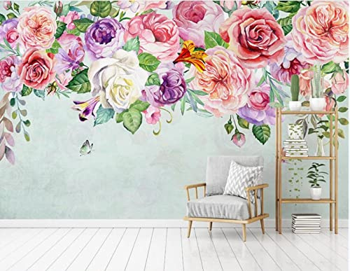 Mural Wallpaper Watercolor Rose Flower Pansy Bush Photo Wallpaper 3D Effect Living Room Bedroom Decoration Wall Covering