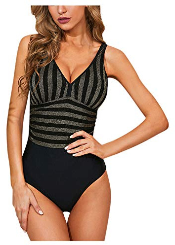 WENOVL Magreducerande vadderad baddräkt, plus storlek baddräkt för kvinnor monokinis vintage push up, p, Svart noir noir, L