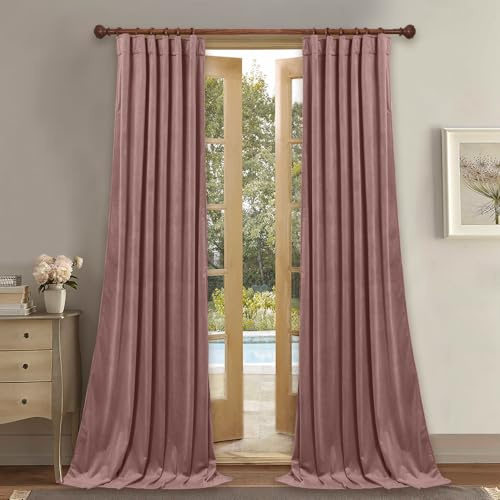 StangH, Dusky Pink Velvet Curtains 90 Inch Long Living Room with Back Loops Opaque Sliding Door Bedroom Nursery or Girls Room Decor 52 x 90 Inch 2 Panels | Room Darkening, Back Tab Pinch Pleat, Thermal Window Drapes, Privacy & UV Protection for Bedroom, Girls' Room, Living Room