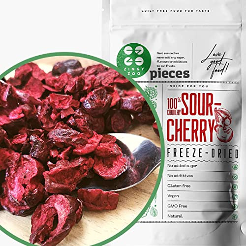Frystorkade Surkörsbitar | 100% Naturlig Torkad Frukt | Uttorkad Surkörs | Inget Tillsatt Socker Frystorkad Frukt | Gefriergetrocknete Sauerkirsche | Freeze Dried Fruit Sour Cherry Pieces ZingyZoo