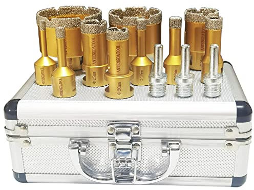 Antengdatool Set di seghe a tazza diamantate a secco/bagnato, 10 pezzi/scatola in porcellana/piastrelle, kit per ceramica, marmo, mattoni, granito, pietre per smerigliatrice angolare (6/8/10/12/16/20