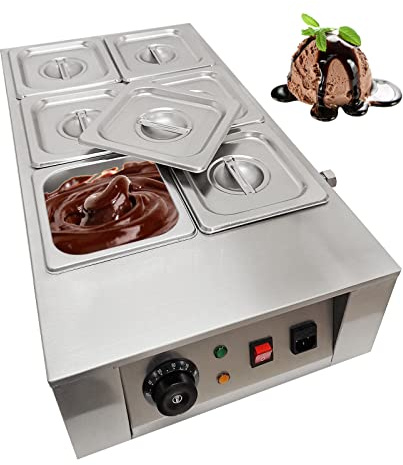 Macchina per fusione di cioccolato, 1000 W, 6 crogioli – 220 V, macchina per fusione di cioccolato, fusione di cioccolato, in acciaio inox, a bagnomaria, pentola per la cottura del latte, crema