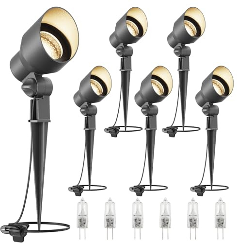 VENUS MANUFACTURING 6-Pack Low Voltage Landscape Lighting Spotlight Kits - 20W Halogen Outdoor Flood Lights 145LM, 12V Waterproof Metal Tree Lights for Garden Yard Path, 2800K Warm White