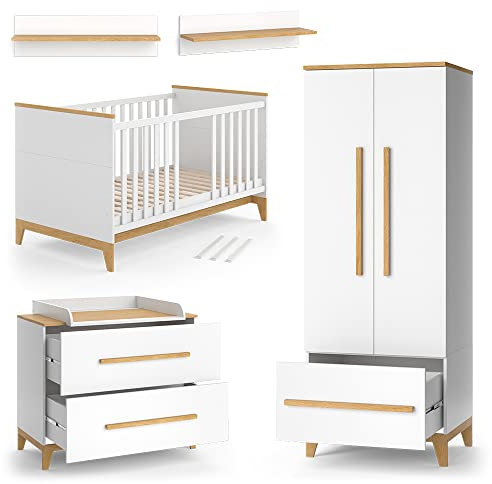 VitaliSpa Kinderzimmer-Set Malia, Weiß/Eiche, 4er Set