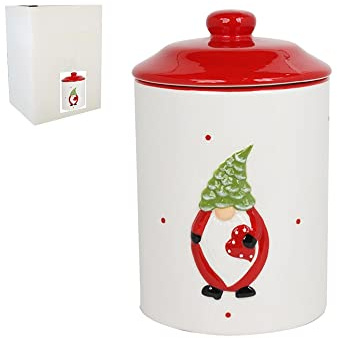 MAZZEO CHRISTMAS Biscottiera Natalizia in Ceramica con decori Rossa e Bianca