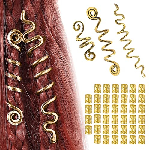 AYNKH 43 Stück Metallgeflecht-Dekoration, Aluminium-Dreadlocks, verstellbare Haarperlen, Ringe, Haarspangen, Wikingerspirale, Haarknoten für Haardekoration