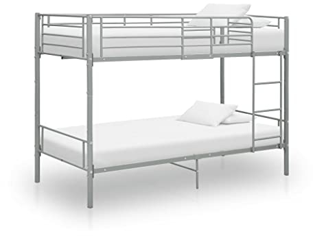 Hommdiy Etagenbett Kinderbett Hochbett Metallbett Bett Stockbett Bettgestell Doppelstockbett Schlafzimmer Kinderzimmer Grau Metall 90×200 cm