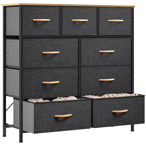 YITAHOME Chest of Drawer, Fabric Dresser with 9 Drawers, Organizer Unit for Bedroom, Living Room, Hallway, Closets - Sturdy Steel Frame, Wooden Top & Easy Pull Fabric Drawer (Cool Grey)