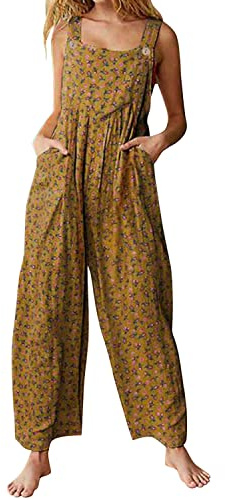 Runstarshow Womens Dungarees UK Baggy Overalls Women Jumpsuits Wide Leg Casual Romper Ladies Playsuit Oversized Trousers Floral Printed Pants for Summer Vacation Daily Life Size S-2XL