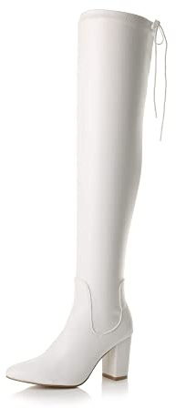 AJVANI Womens ladies high block heel stretch lace up riding over the knee boots size