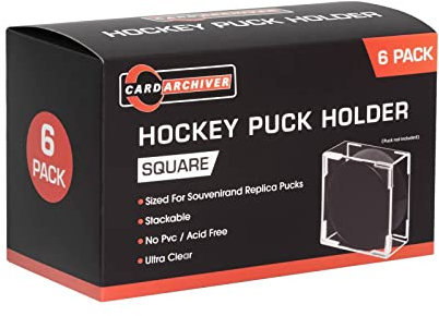 Cube Square Hockey Puck Display Cases - 6-Count Holder, 2-Piece Snap Clear Hockey Puck Display Boxes