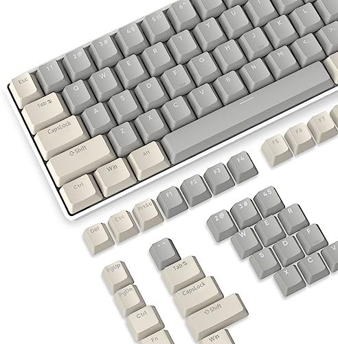 PBT Keycaps 104 Keys OEM Profile PBT Double Shot Keycap Set,ANSI US Layout for Mechanical Keyboard,Compatible with MX Switches Cherry/Gateron/Kailh/Akko Switch,with Key Puller (Retro Grey & White)