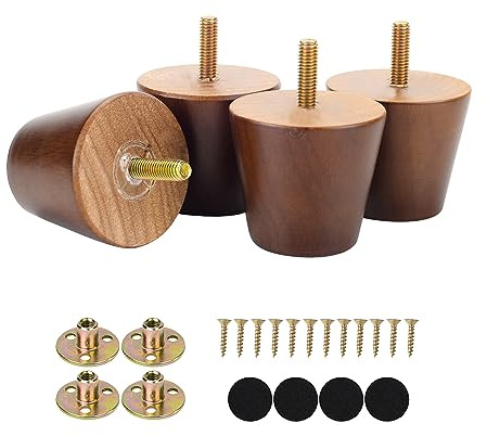 Maricome 2 Inch Furniture Feet Set of 4 Replacement Furniture Legs Predrilled M8 Bolt Short Small Wooden Legs for Chair Dresser Cabinet Ottoman Screw in