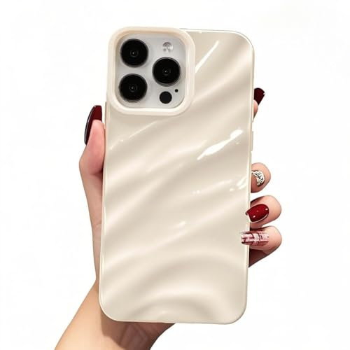 QLTYPRI Niedliche Hülle für iPhone 15 Pro, 3D Wellenform Silikon Handyhülle für Frauen Mädchen Weiche Silikon Bumper Schutzhülle Stoßfest Case für iPhone 15 Pro - Beige