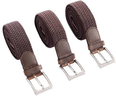 Matec 3 Stück braune Stretchgürtel mit 120 cm Gesamtlänge und 3,5 cm breite sind elastisch geflochten u.dehnbar