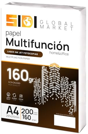 A4-papper, 160 gr folio, skrivarpapper, foliopaket för skola, arbete eller personligt bruk, A4-ark för kopiator och multifunktion, extrablank – SIDI (200 h, 160 g)